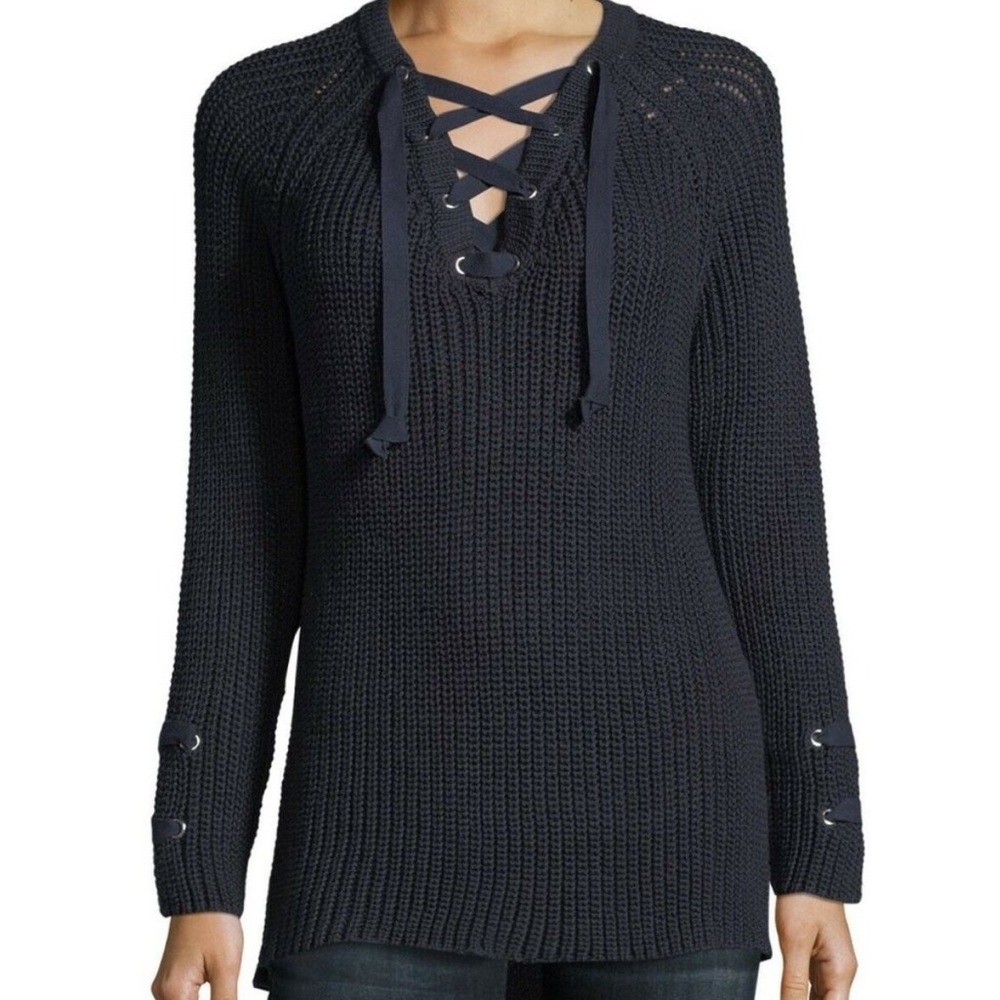 Pure Handknit | Black Boundless Lace-Up Sweater Size 2X